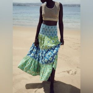 Zara Floral Print Tiered Maxi Skirt Women Size XL NWT